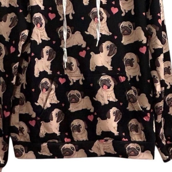 Youth XL Pug Print Hoodie Sweatshirt Unisex Kids Multicolor Pullover - Picture 4 of 7